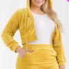 Plus Size Velour Crop Zip Up Hoodie And Shorts Set Basics