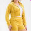 Plus Size Velour Crop Zip Up Hoodie And Shorts Set Basics