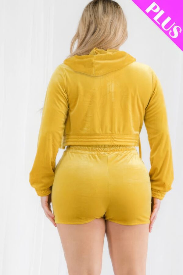 Plus Size Velour Crop Zip Up Hoodie And Shorts Set Basics