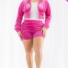 Plus Size Velour Crop Zip Up Hoodie And Shorts Set Basics