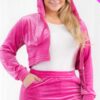 Plus Size Velour Crop Zip Up Hoodie And Shorts Set Basics