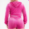 Plus Size Velour Crop Zip Up Hoodie And Shorts Set Basics