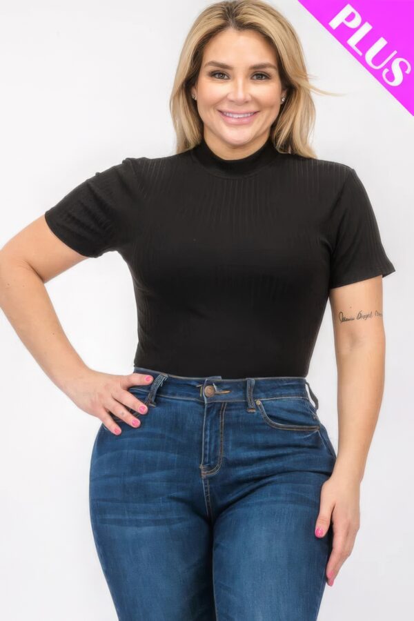 Plus Size Ribbed Short Sleeve Bodysuit Basics