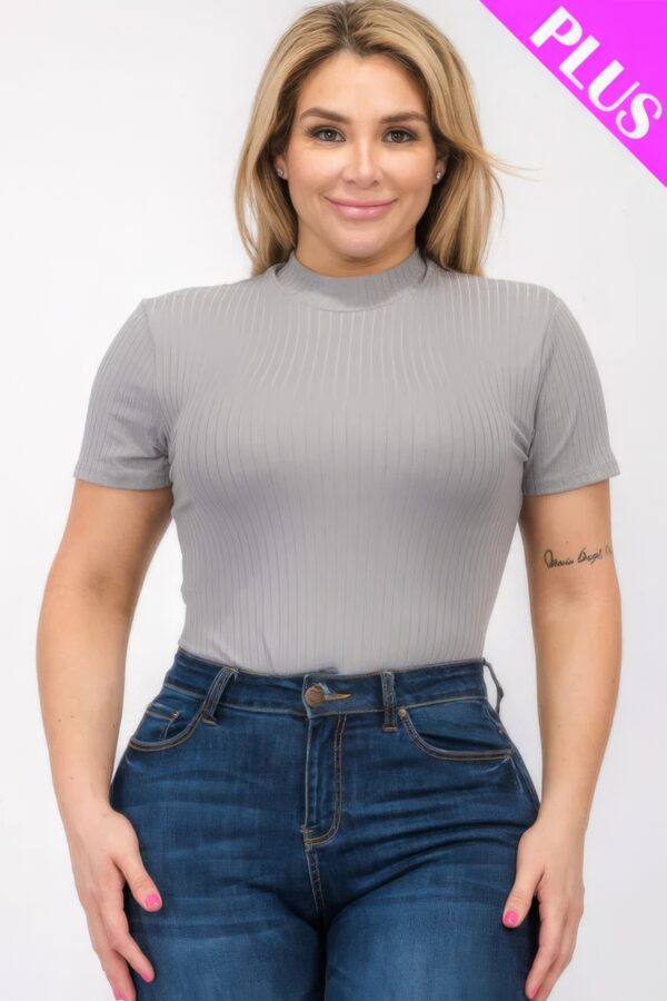 Plus Size Ribbed Short Sleeve Bodysuit Basics