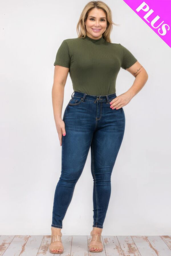 Plus Size Ribbed Short Sleeve Bodysuit Basics