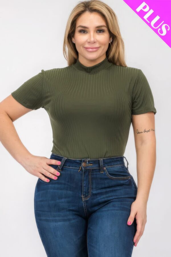 Plus Size Ribbed Short Sleeve Bodysuit Basics