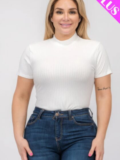 Plus Size Ribbed Short Sleeve Bodysuit Basics