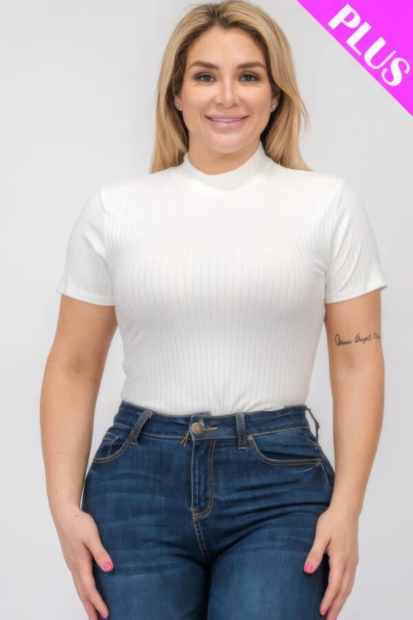 Plus Size Ribbed Short Sleeve Bodysuit Basics