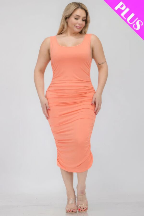 Plus Size Square Neck Ruched Bodycon Midi Dress Basics