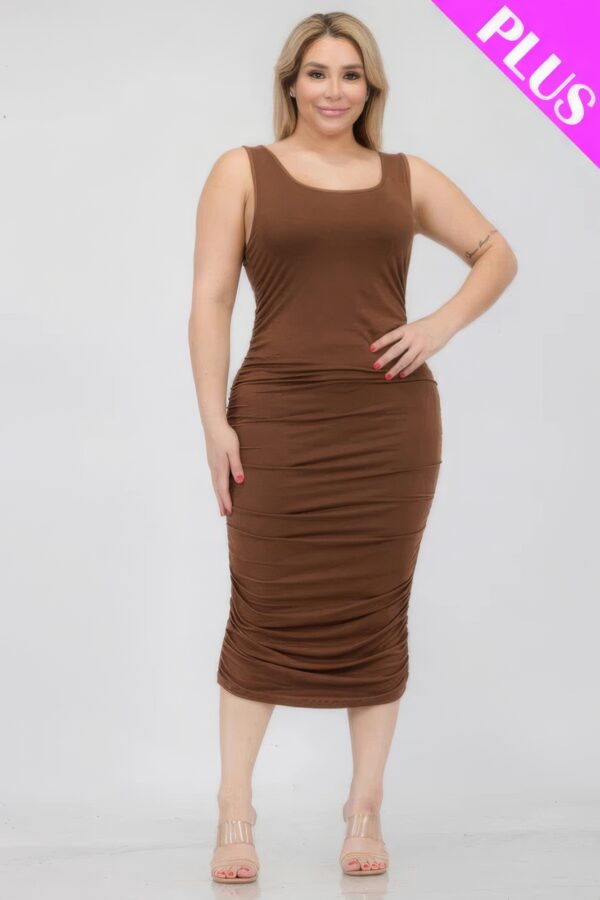 Plus Size Square Neck Ruched Bodycon Midi Dress Basics