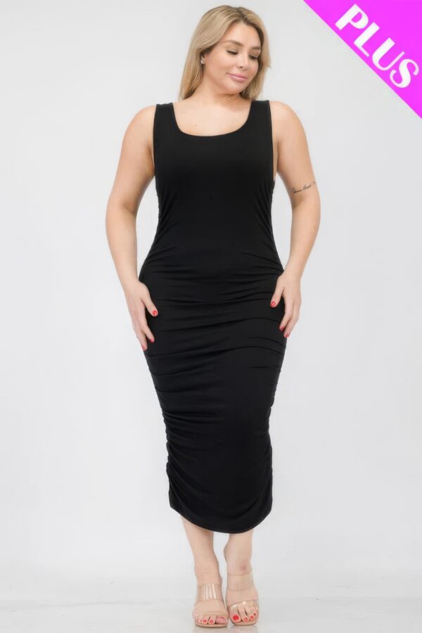 Plus Size Square Neck Ruched Bodycon Midi Dress Basics