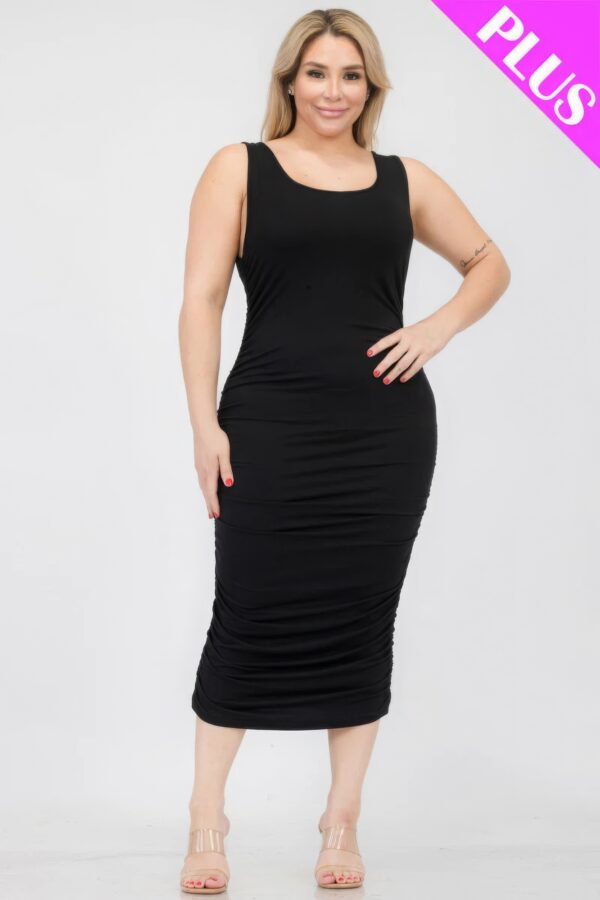 Plus Size Square Neck Ruched Bodycon Midi Dress Basics