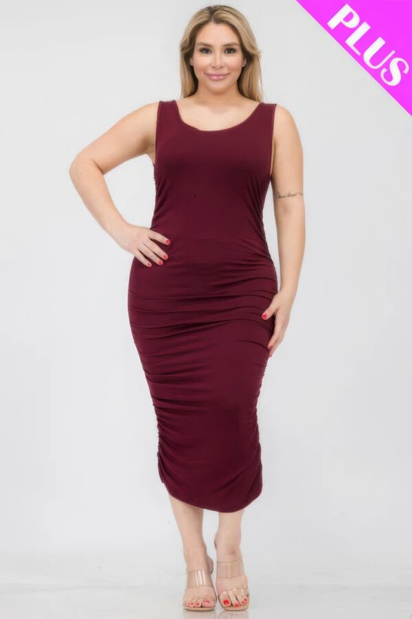 Plus Size Square Neck Ruched Bodycon Midi Dress Basics