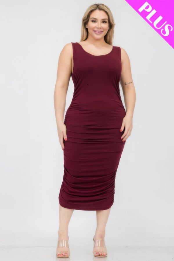 Plus Size Square Neck Ruched Bodycon Midi Dress Basics