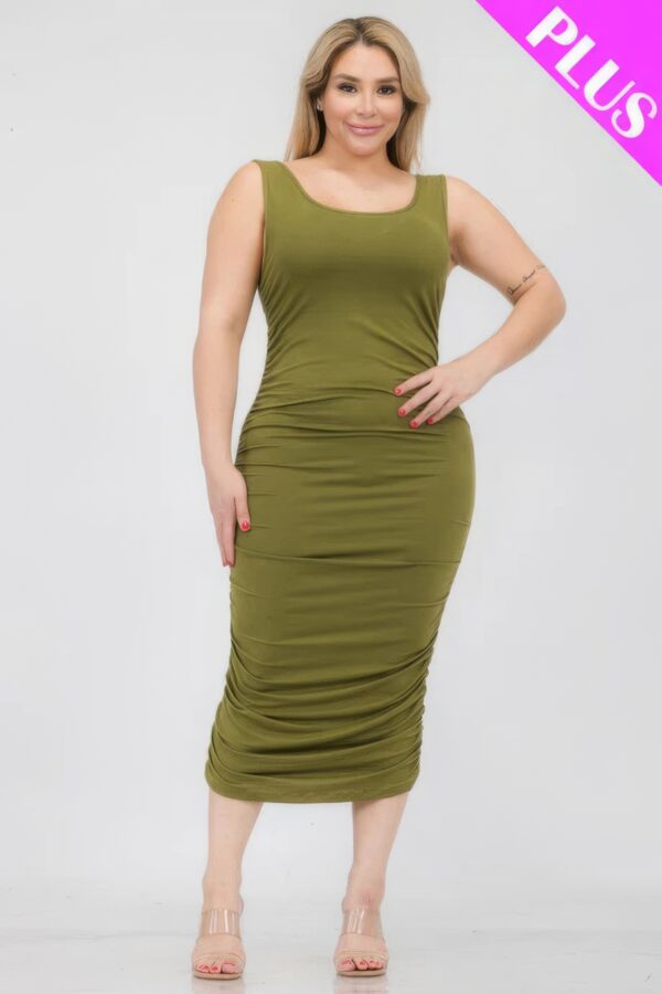 Plus Size Square Neck Ruched Bodycon Midi Dress Basics