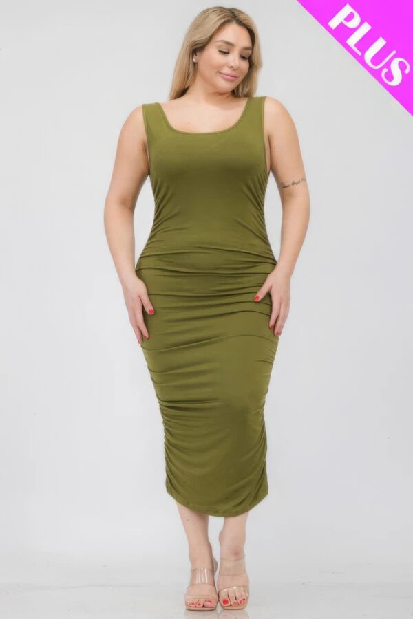 Plus Size Square Neck Ruched Bodycon Midi Dress Basics