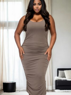 Plus Size Square Neck Ruched Bodycon Midi Dress