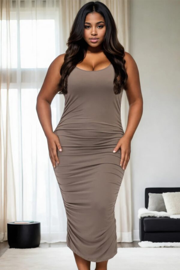 Plus Size Square Neck Ruched Bodycon Midi Dress Basics bodycon