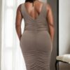 Plus Size Square Neck Ruched Bodycon Midi Dress Basics bodycon