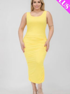 Plus Size Square Neck Ruched Bodycon Midi Dress Basics