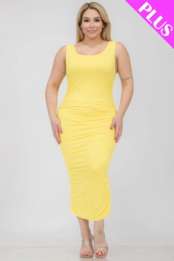 Plus Size Square Neck Ruched Bodycon Midi Dress Basics