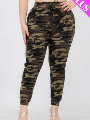 Plus Size French Terry Camo Print Joggers