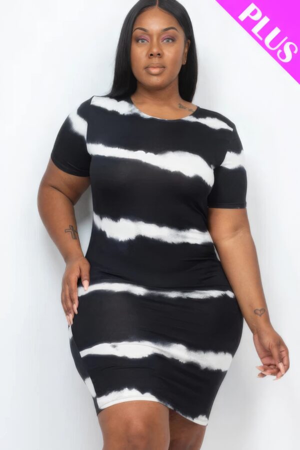 Plus Size Tie-dye Print Bodycon Dress Basics