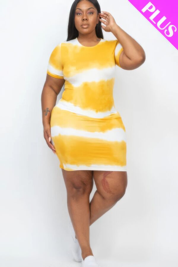 Plus Size Tie-dye Print Bodycon Dress Basics