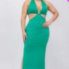 Plus Size Cut-out Halter Neck Double Back Tie Split Thigh Midi Dress Dresses