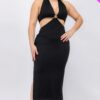 Plus Size Cut-out Halter Neck Double Back Tie Split Thigh Midi Dress Dresses