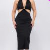 Plus Size Cut-out Halter Neck Double Back Tie Split Thigh Midi Dress Dresses