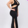 Plus Size Cut-out Halter Neck Double Back Tie Split Thigh Midi Dress Dresses