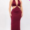 Plus Size Cut-out Halter Neck Double Back Tie Split Thigh Midi Dress Dresses