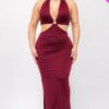 Plus Size Cut-out Halter Neck Double Back Tie Split Thigh Midi Dress Dresses