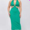 Plus Size Cut-out Halter Neck Double Back Tie Split Thigh Midi Dress Dresses