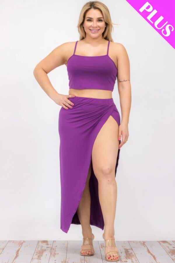 Plus Size Crop Cami & Split Thigh Maxi Skirt Set Basics