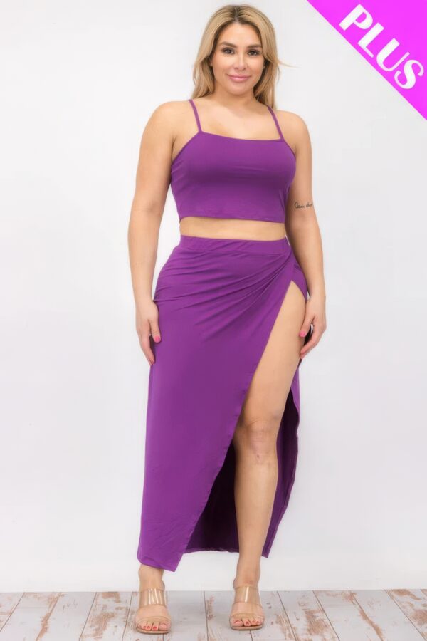 Plus Size Crop Cami & Split Thigh Maxi Skirt Set Basics