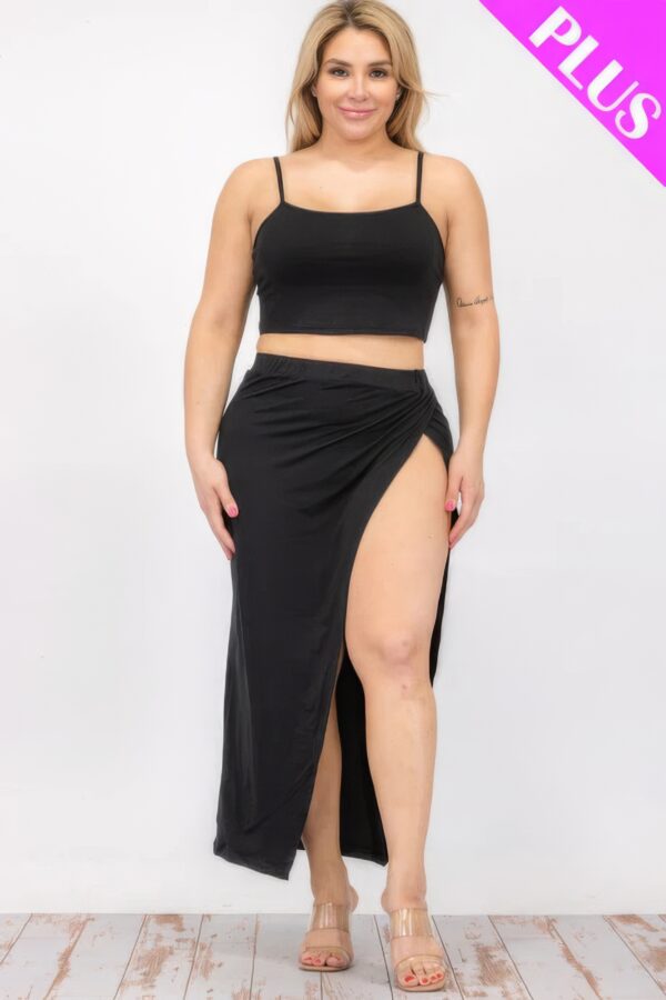 Plus Size Crop Cami & Split Thigh Maxi Skirt Set Basics