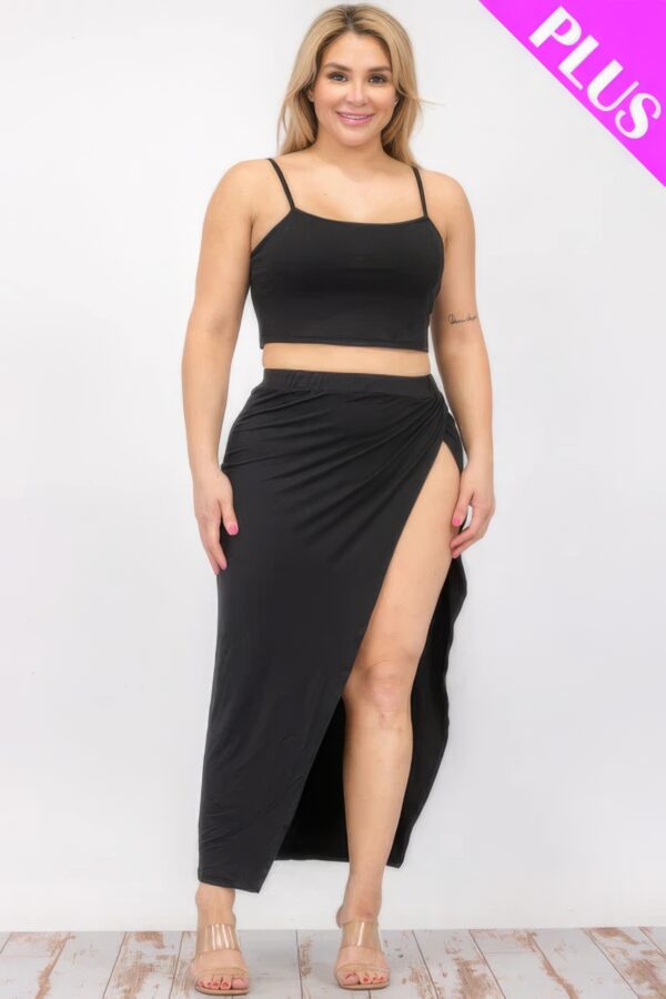 Plus Size Crop Cami & Split Thigh Maxi Skirt Set Basics