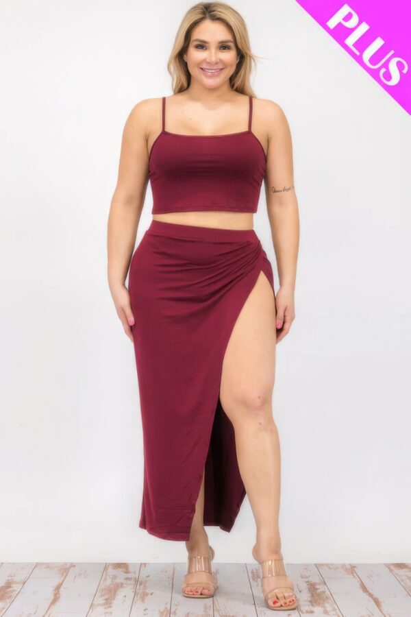 Plus Size Crop Cami & Split Thigh Maxi Skirt Set Basics