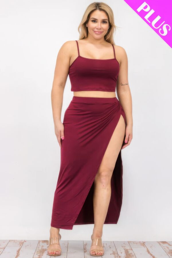 Plus Size Crop Cami & Split Thigh Maxi Skirt Set Basics