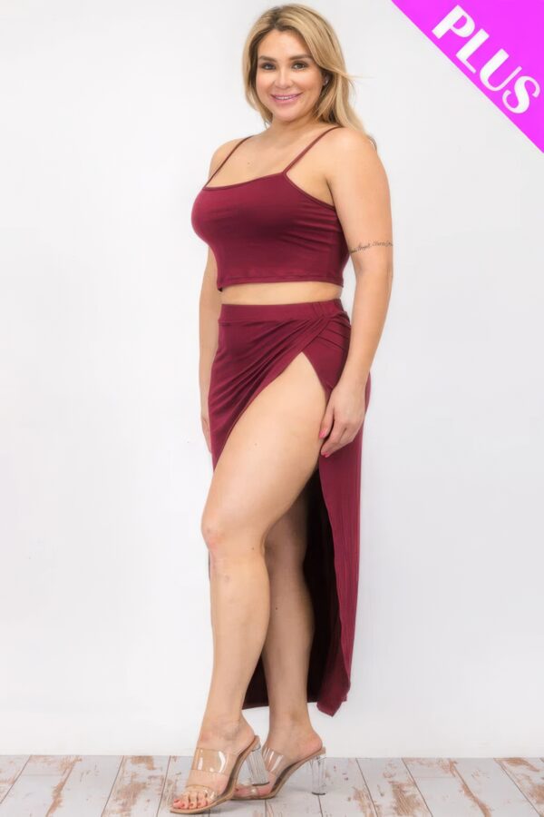 Plus Size Crop Cami & Split Thigh Maxi Skirt Set Basics