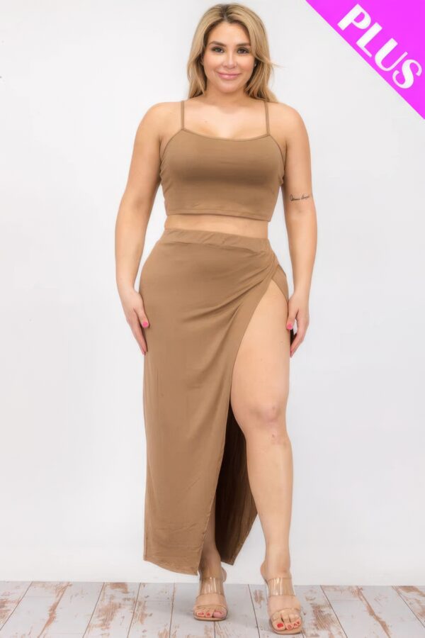 Plus Size Crop Cami & Split Thigh Maxi Skirt Set Basics