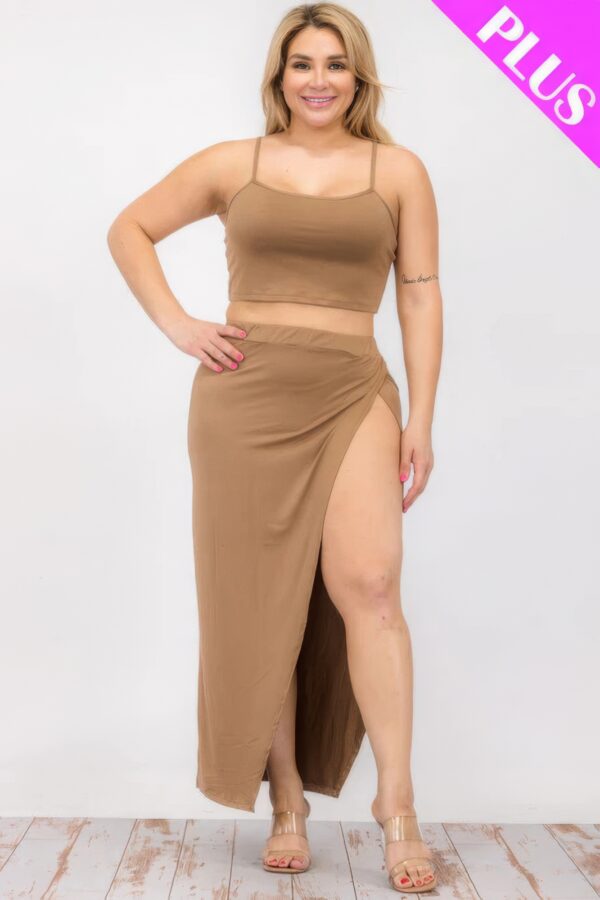 Plus Size Crop Cami & Split Thigh Maxi Skirt Set Basics