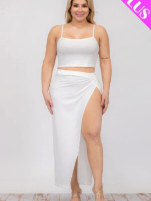 Plus Size Crop Cami & Split Thigh Maxi Skirt Set Basics