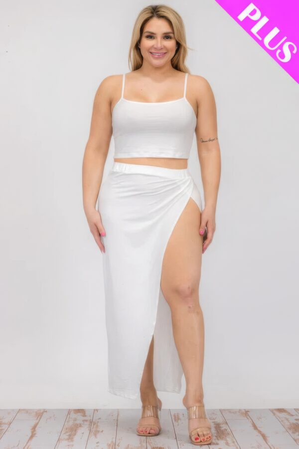 Plus Size Crop Cami & Split Thigh Maxi Skirt Set Basics