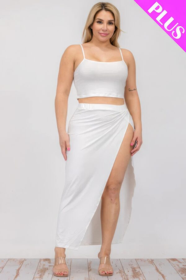 Plus Size Crop Cami & Split Thigh Maxi Skirt Set Basics