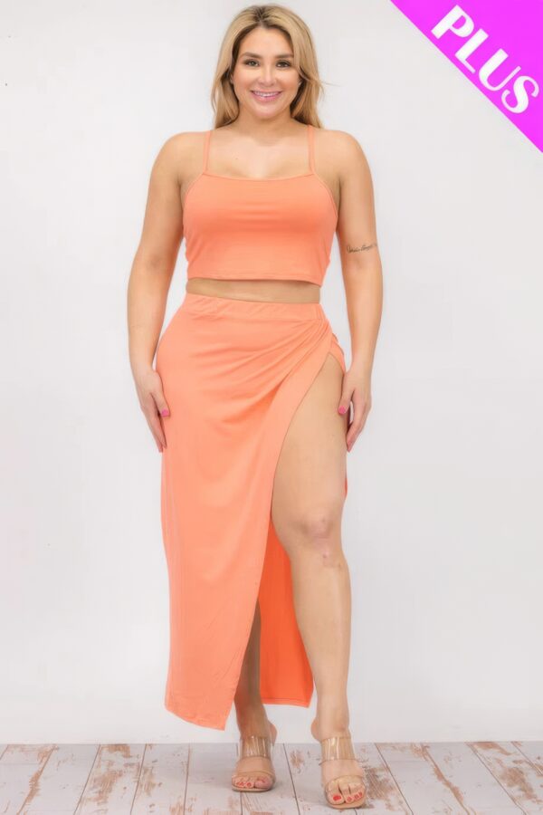 Plus Size Crop Cami & Split Thigh Maxi Skirt Set Basics