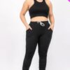 Plus Size Crop Tank Top & Ruched Pants Set Basics