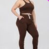 Plus Size Crop Tank Top & Ruched Pants Set Basics